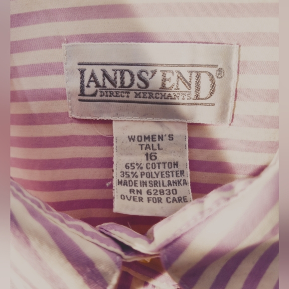 Lands'end Pink and White Stripped Long Sleeve Button Down Shirt Size 16 Tall Val - Picture 2 of 5